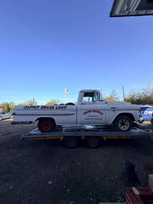 Classic GMC pickup on the trailer, side view