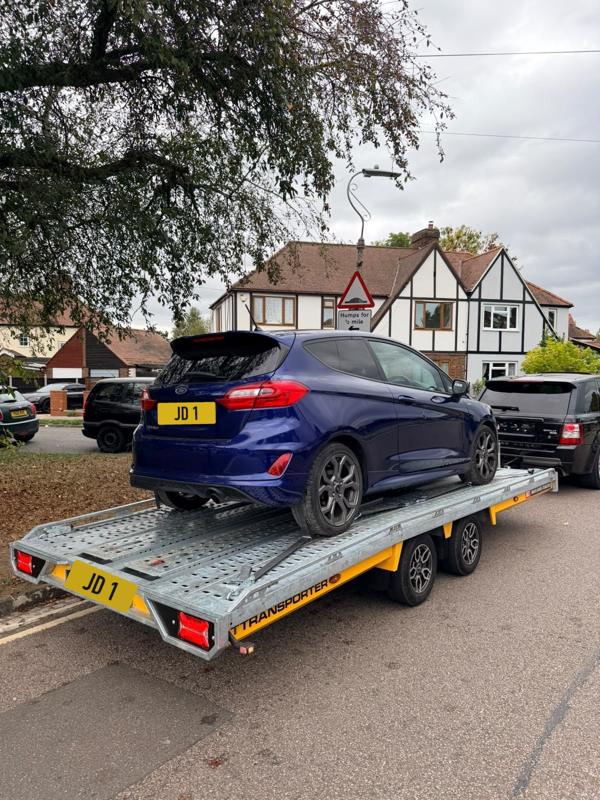 Ford Fiesta ST on the trailer, rear view
