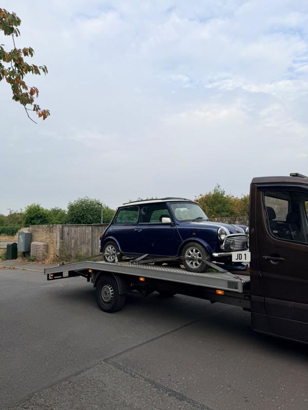 Classic Mini on the recovery truck